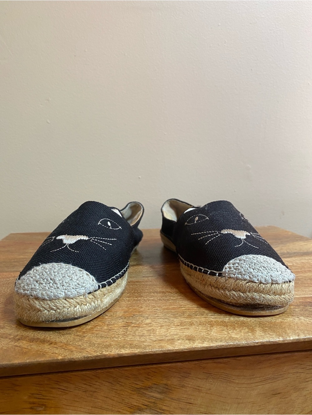 Charlotte Olympia Black Kitty Cat Face Flats Espadrilles Shoes Canvas - Picture 6 of 13